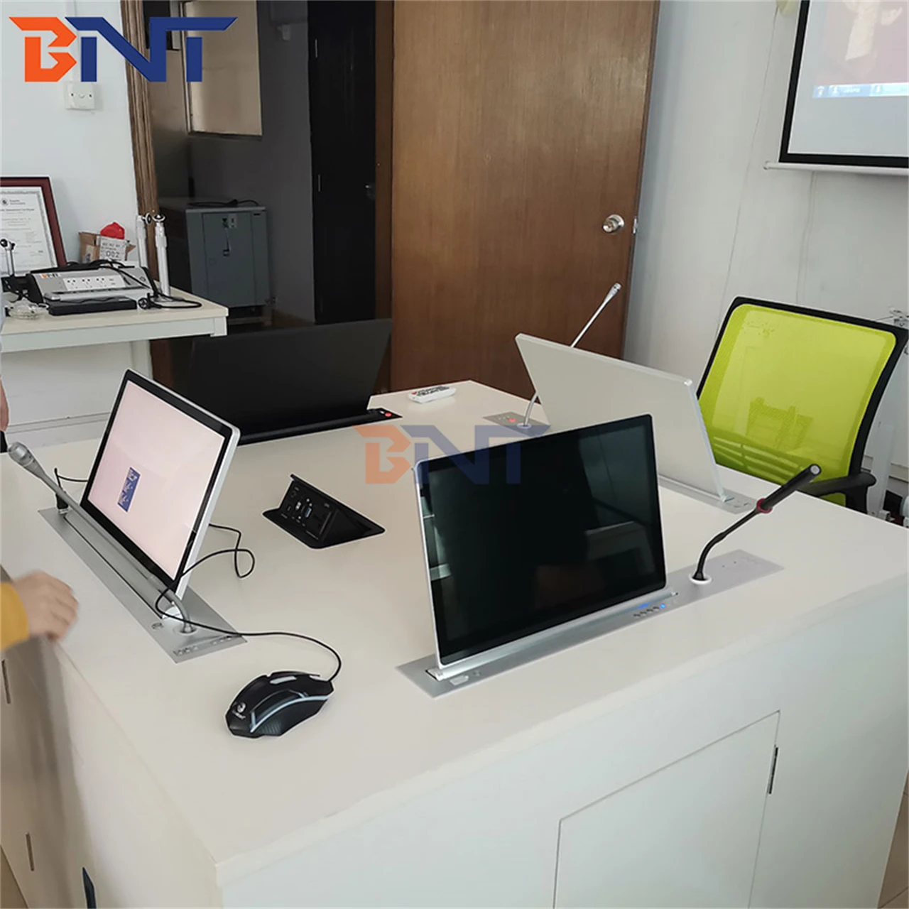 BNT ultrathin aluminum smart monitor LCD LED monitor lift conference system pop up monitor paperless meeting