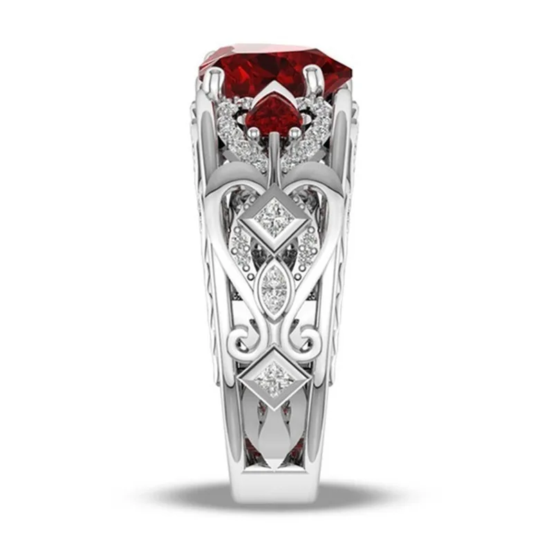MuXi Fashion creative ring European and American princess heart-shaped ruby ring jewelry ladies ring