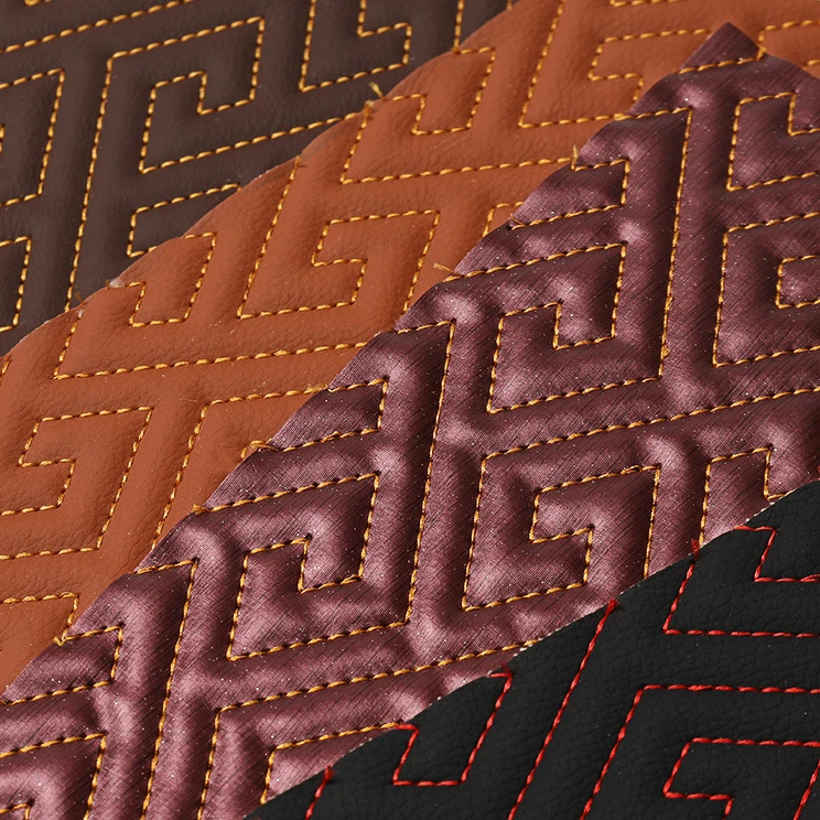 Designer 3D Texture Sewing Material Fabric Artificial Synthetic Embroidery Quilted PVC Sponge Leather for Car Mat with Foam
