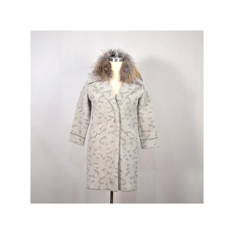 Women Trendy Overcoat Real Raccoon Fur Collar Nine Quarter Sleeves Long Overcoat For Women 2023 Fall Winter