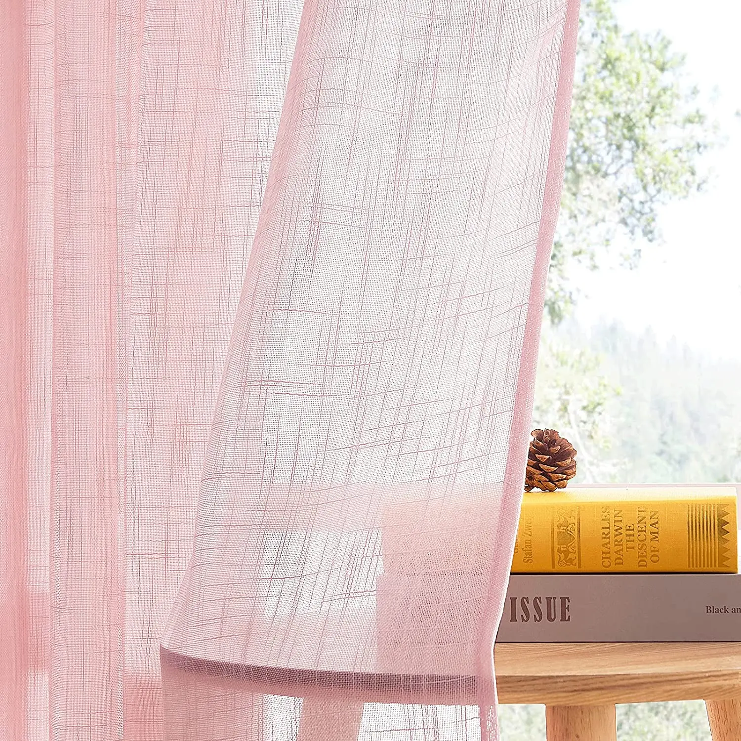 Hot Selling Damasco Slubc White Linen Look Voile Sheer Curtains Fabric For Living Room