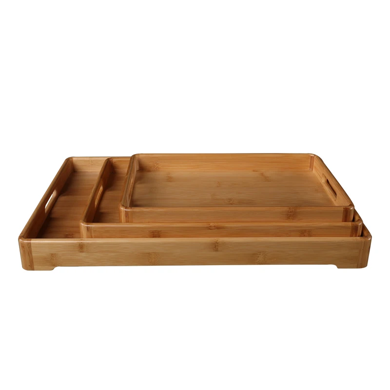 China Custom Brown Food Vintage Kitchen Breakfast Coffee Rectangular Decorative Home wholesale Bamboo Serving Tray with handle