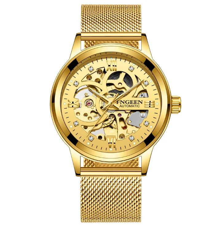 Men Luxury Automatic mesh belt mechanical watches waterproof luminous diamond double-sided hollow tourbillon Custom Logo