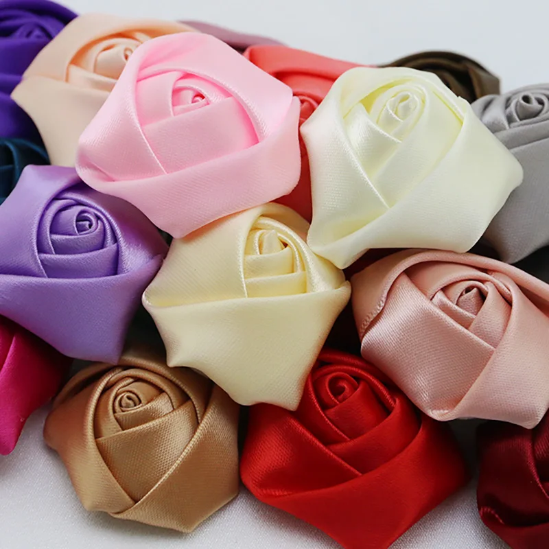 (20 Pcs/pack) 4cm High Quality Satin Three-dimensional Rose Bud Flower Wedding Party Dress Decoration Scrapbook DIY Ribbon Craft