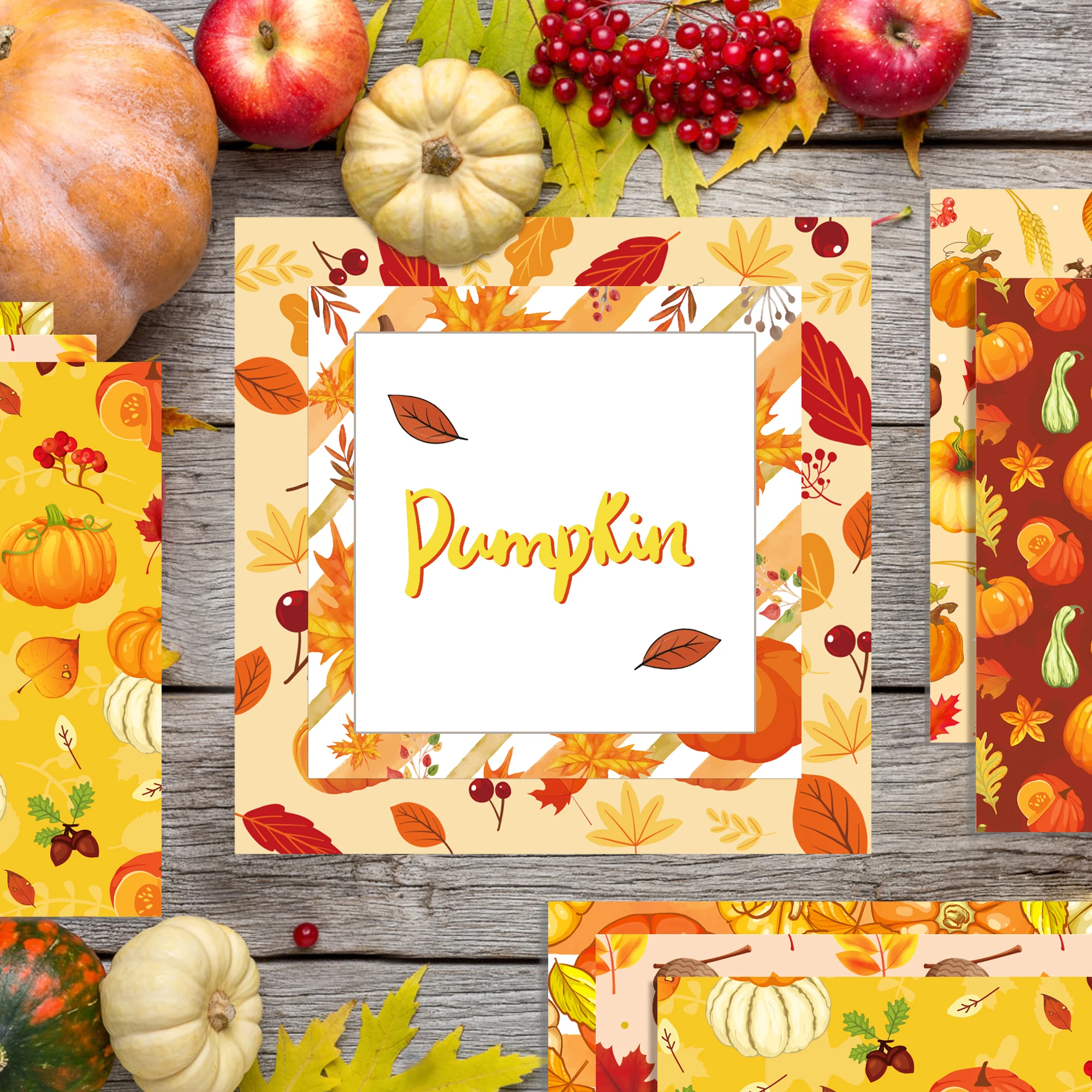 WW011 Thanksgiving Day Hand Account Material Autumn Pumpkin Maple Leaf DIY Decorative Paper Scrapbook Card Making Background