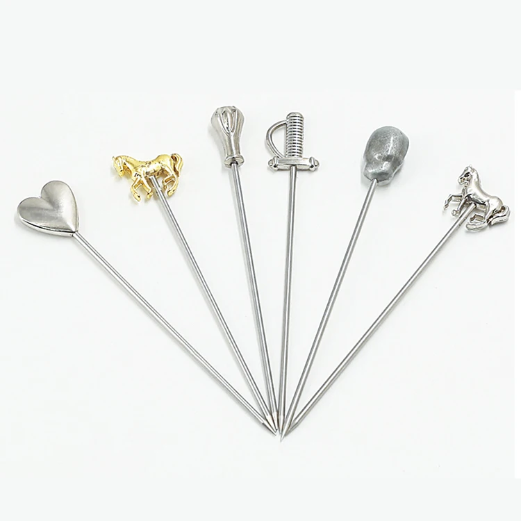 Bar Tool Accessories Gold Silver Metal Stainless Steel Martini Fruit Cocktail Picks Stirrer