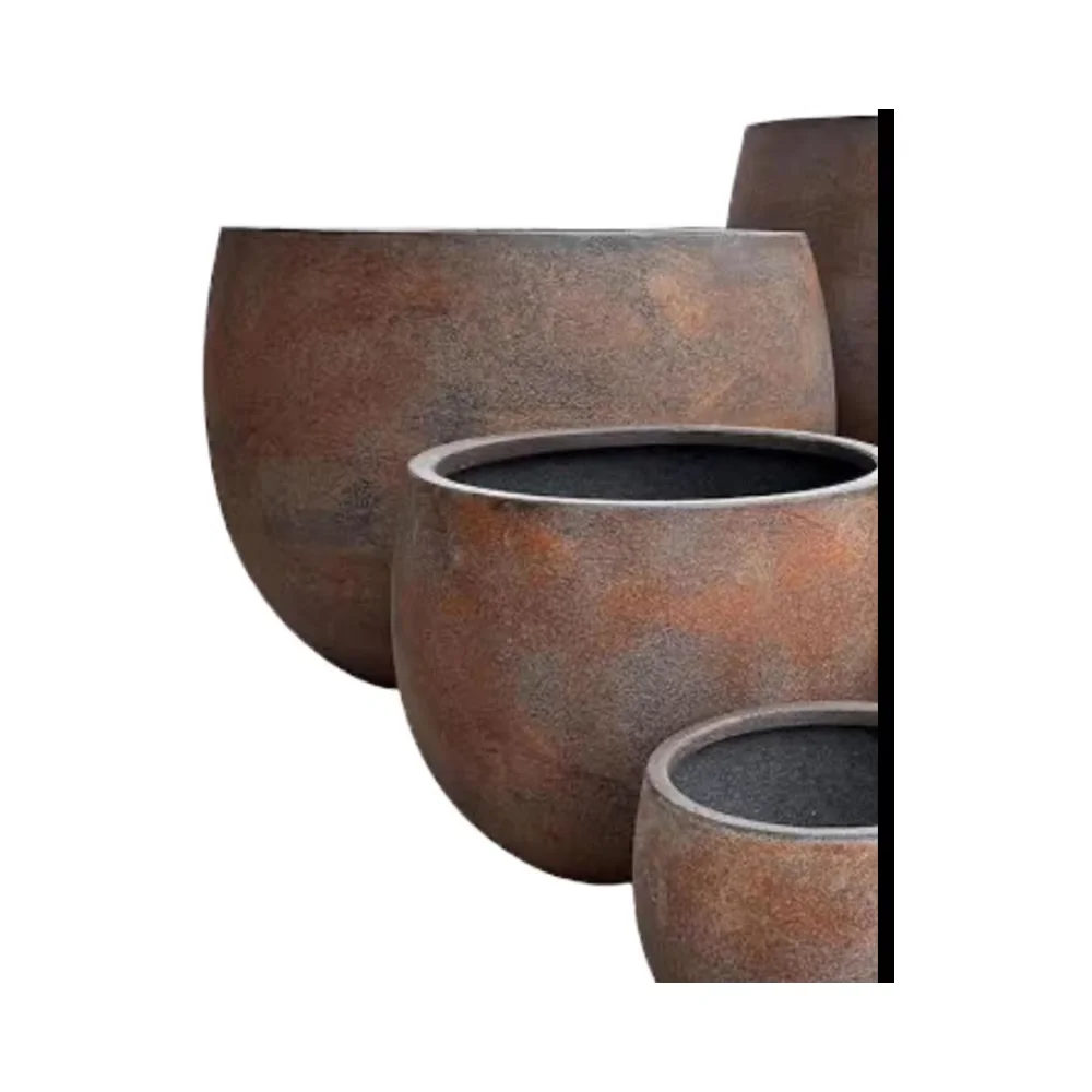 Wholesale Large Home Garden Handicraft Vietnam Customized Outdoor Fiberglass Rusty Planters Flower Pot Fiberstone Outdoor