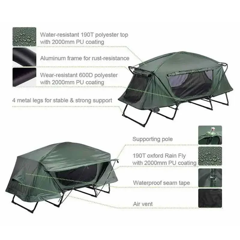 Custom Off Ground Sleepover Adult Folding Bed Hiking Camping Outdoor Cot Tent