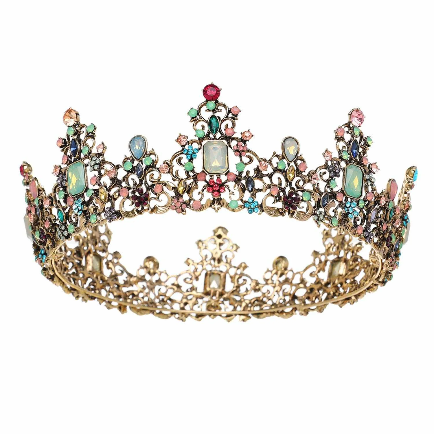 Jeweled Baroque Queen Crown Rhinestone Wedding Tiaras Luxury Jewelry For Women, Costume Party Hair Accessories With Gemstones