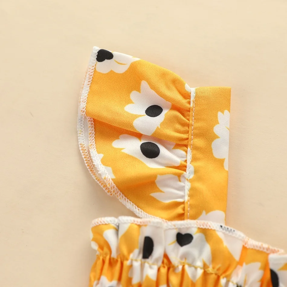 
Customized Baby Clothing Ruched Design Sleeveless Printed Summer Casual Dress Kids 