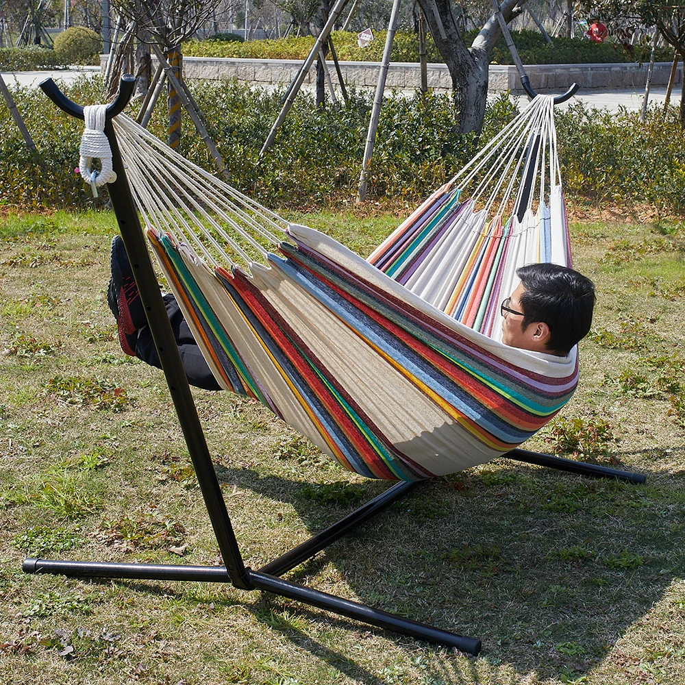 Hammock With Stand Double Cotton Hammock And Heavy Duty Steel Stand Including Portable Carrying Case