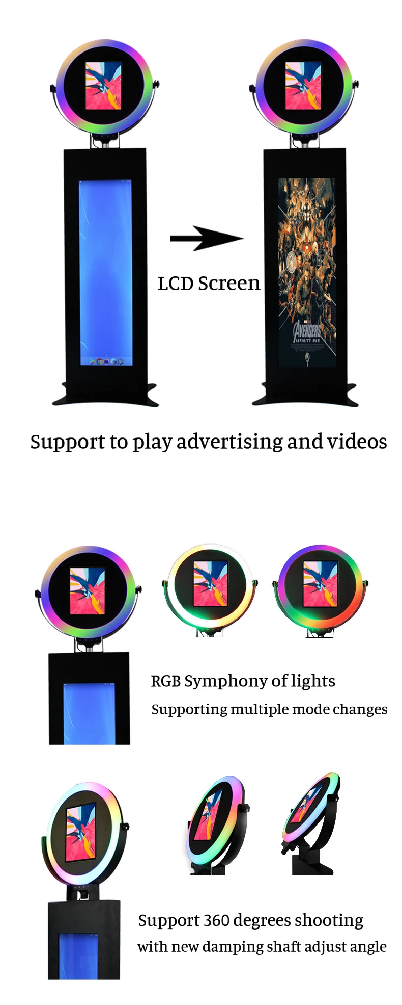 Hot Sales IPad Photobooth Wedding or Party photo booth shell 12.9 inch Photobooth 3D Ring Light Lcd Selfie Photo Booth