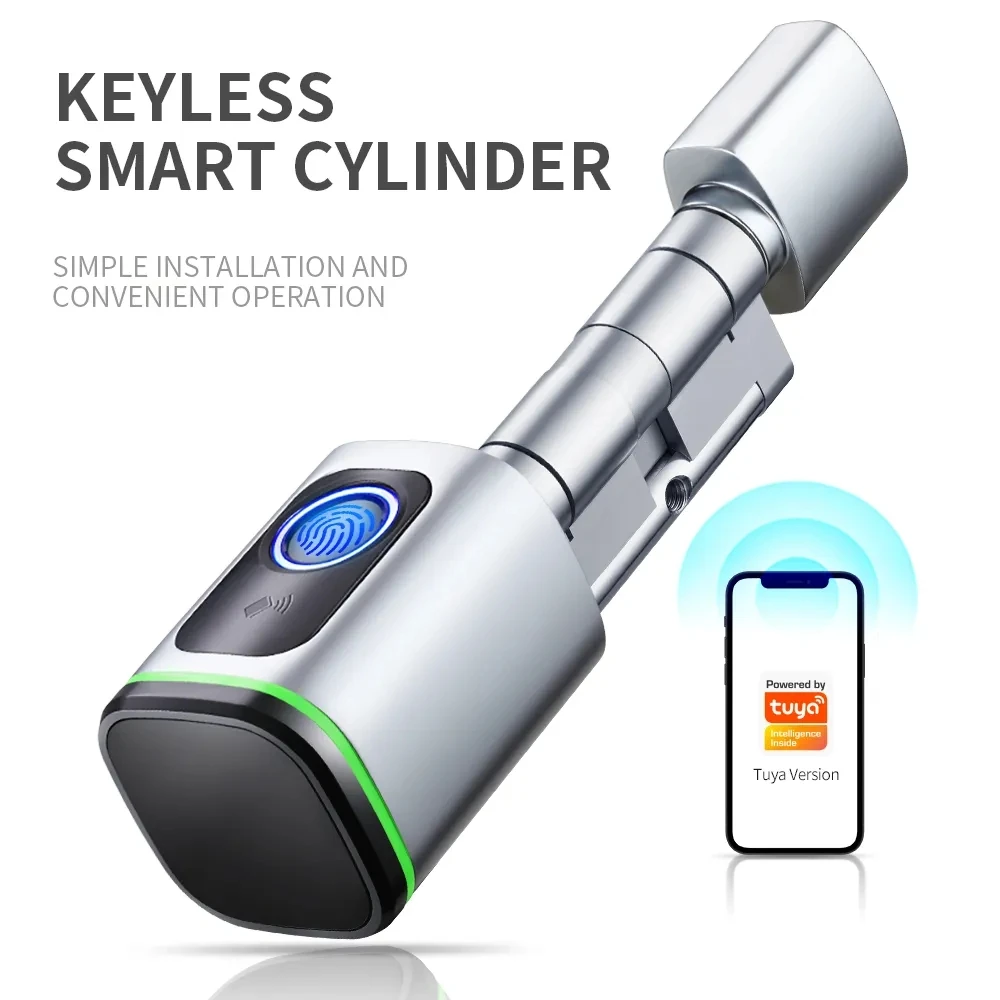 Tuya Bluetooth European Standard Fingerprint Type Smart Lock Cylinder