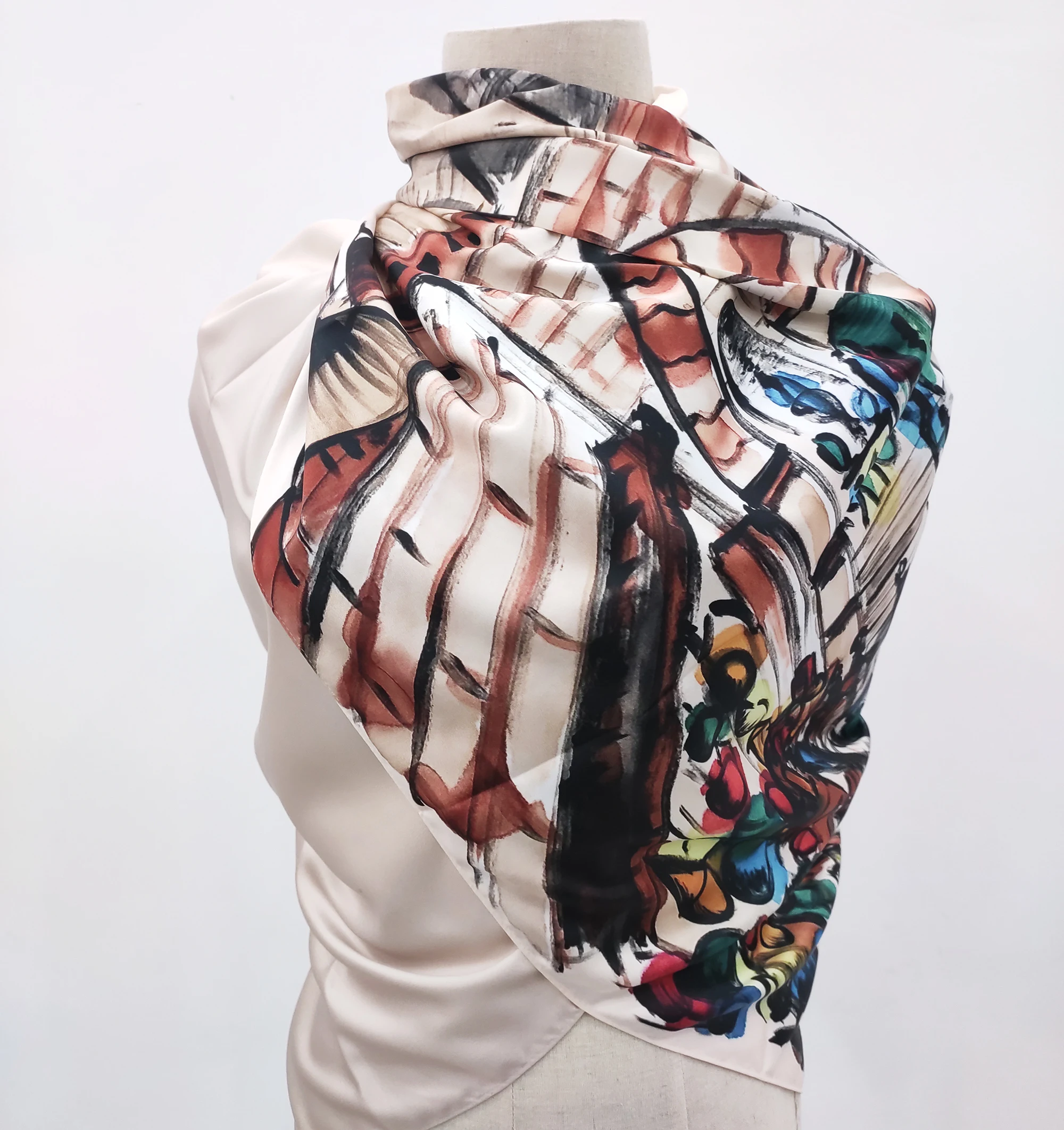 
Hot selling custom polyester triangle satin scarf with low price 
