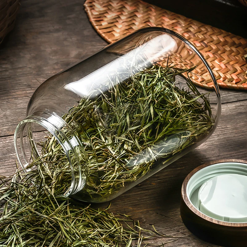 Large glass sealed jar screw wooden lid green plum lychee wine bottle tangerine peel miscellaneous grain storage jar