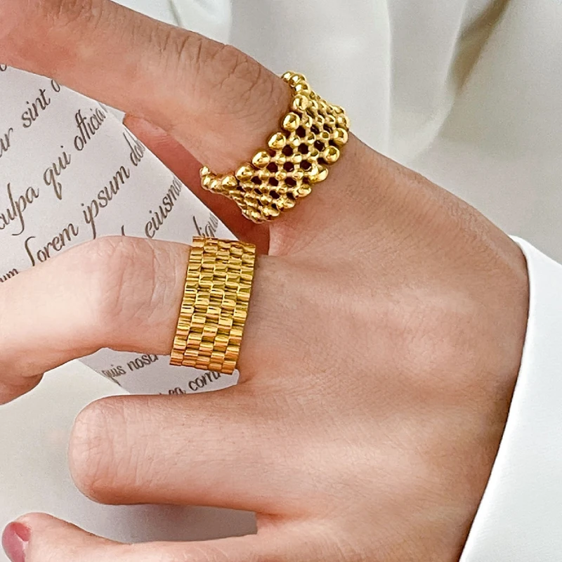 Stainless Steel Timepiece Rings Waterproof Jewellery 18K Gold Plated Jewelry for Women bague de mariage en or pur pour couple