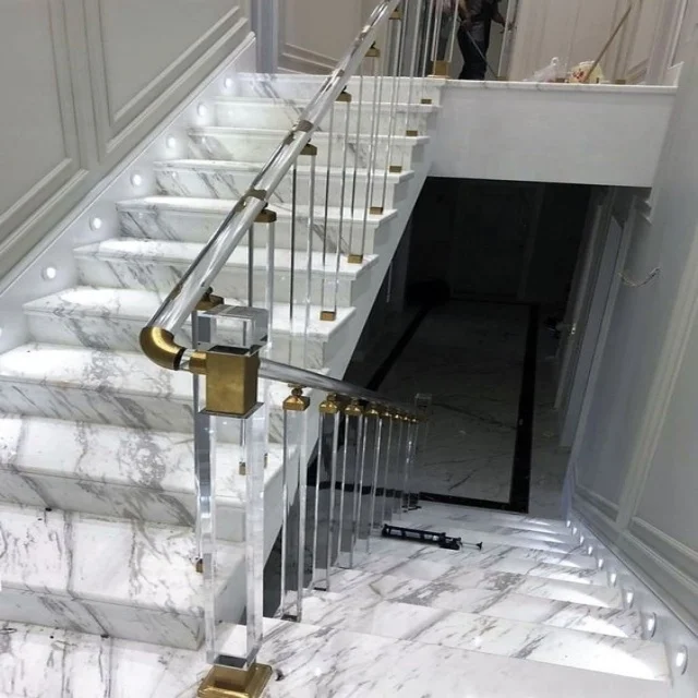 Latest Stairs Decoration Ideas For Home Crystal Baluster with hardware / Acrylic Stair Railing With Stainless Steel Handrails
