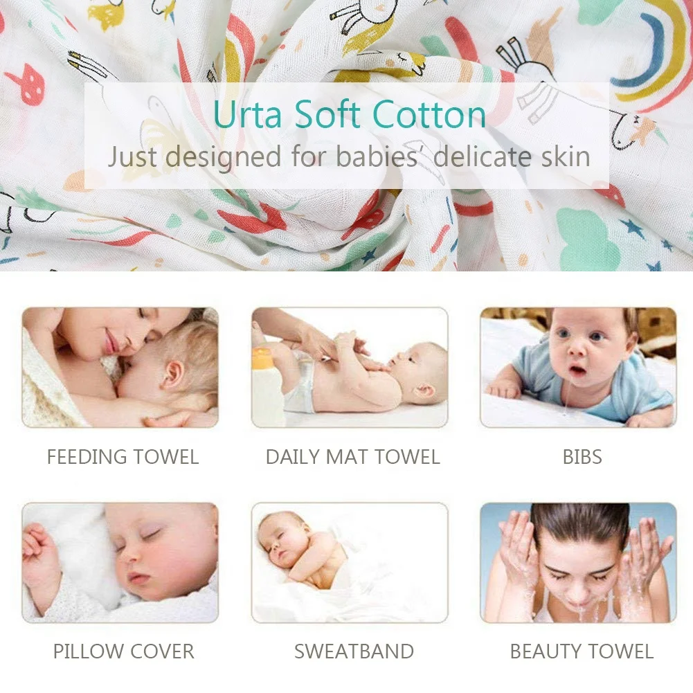 Soft 2 Layer baby kids gauze wrap blanket Bamboo cotton washcloth adjustable 47x47' baby bamboo muslin Swaddle blanket for baby