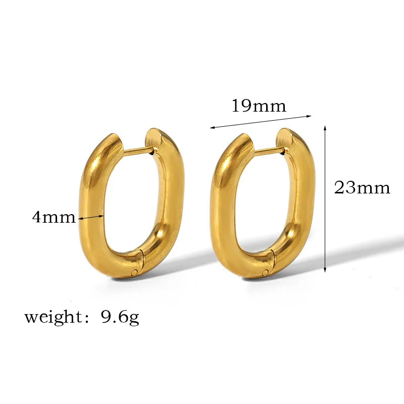 Minimalist 18k Gold Plated Oval U Shaped Hoop Earrings Waterproof Chunky Geometric Stainless Steel Huggie Earrings for Women