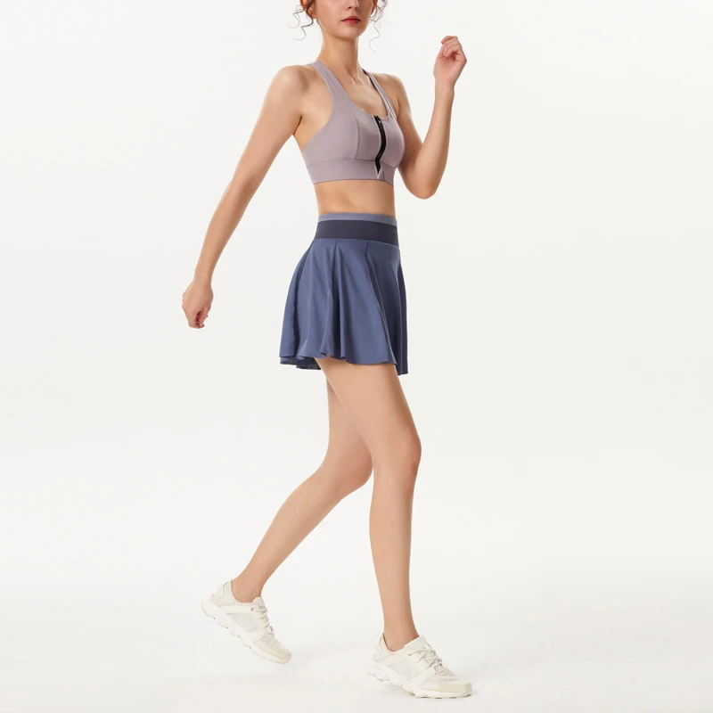  2021 Summer Gym Fitness High Quality Sportwear Plaid Pleated Shorts Women Tennis Skirt with Inside Pockets