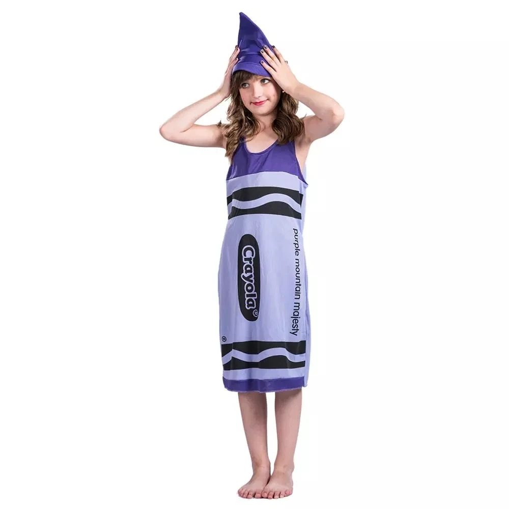 
Classia Wisteria Crayon Girls Costume Purple Crayons Fancy Dress With Hat Set Halloween Costume For Kids 