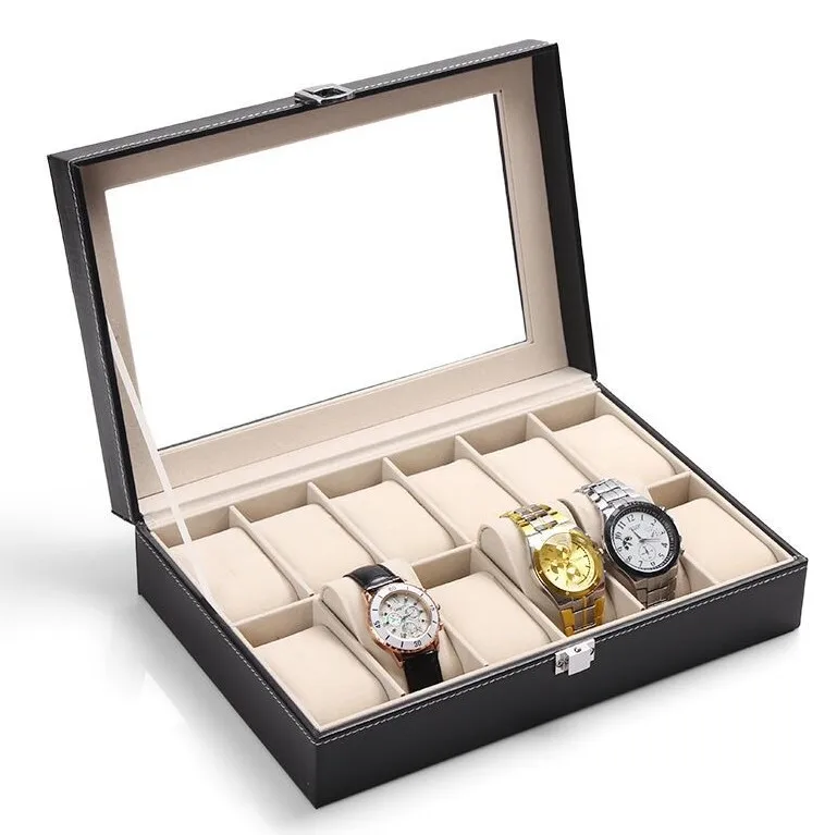 High quality 12 slots watch storage leather watch box