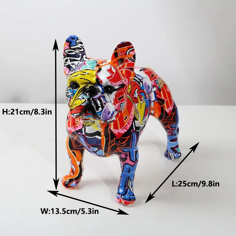 Creative Home Office Living Room Tabletop Artwork Dog Statue Ornaments Graffiti Resin French Bulldog Statue Decoration