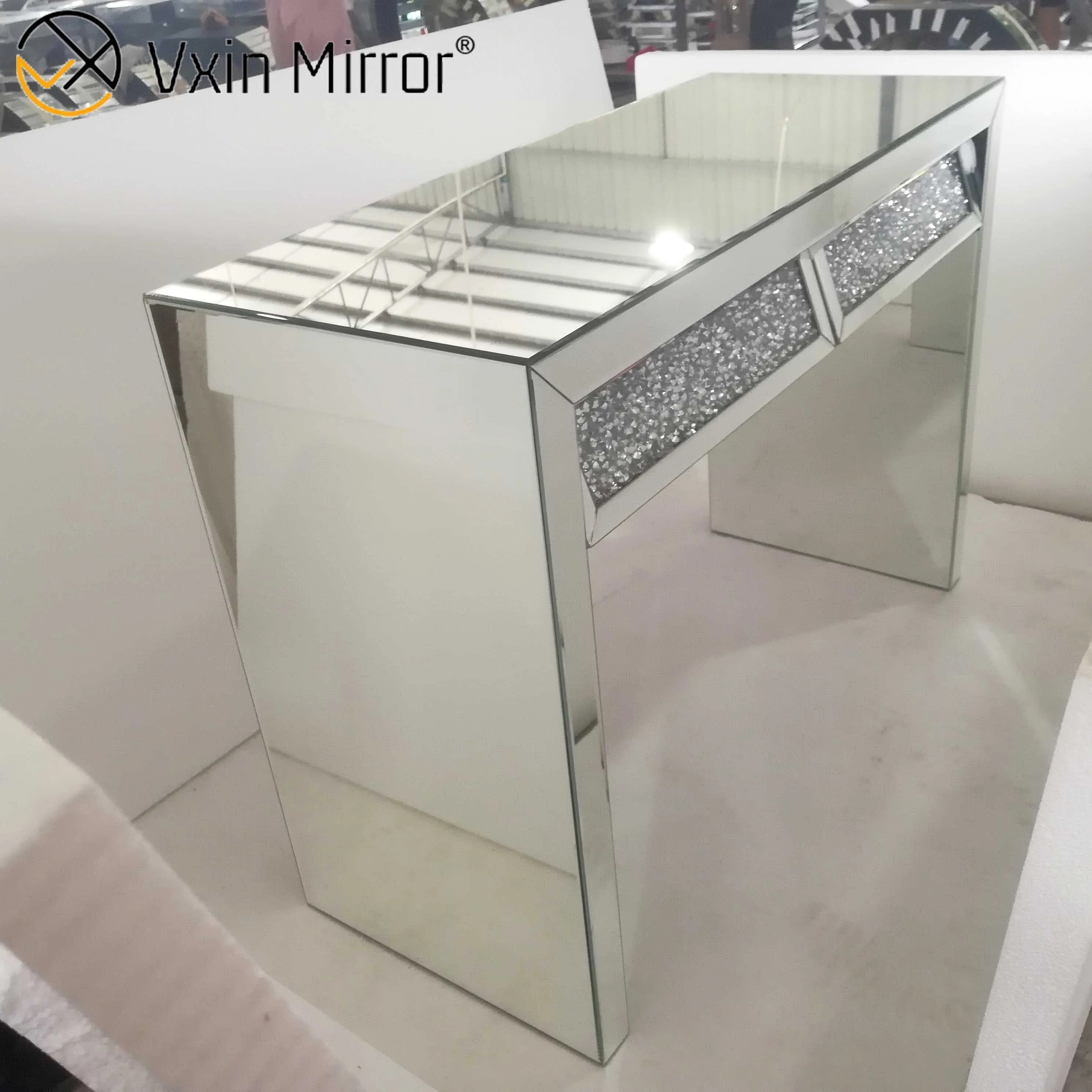 Зеркальный стол-Консоль VXin WXWF-710 двухвыдвижной раздавленный бриллиант серебристый боковой