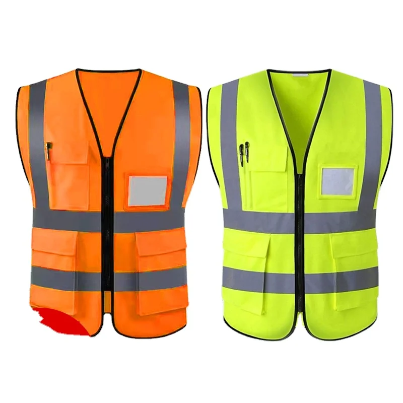 Custom reflective vest Reflective vest through fabric zipper reflective vest