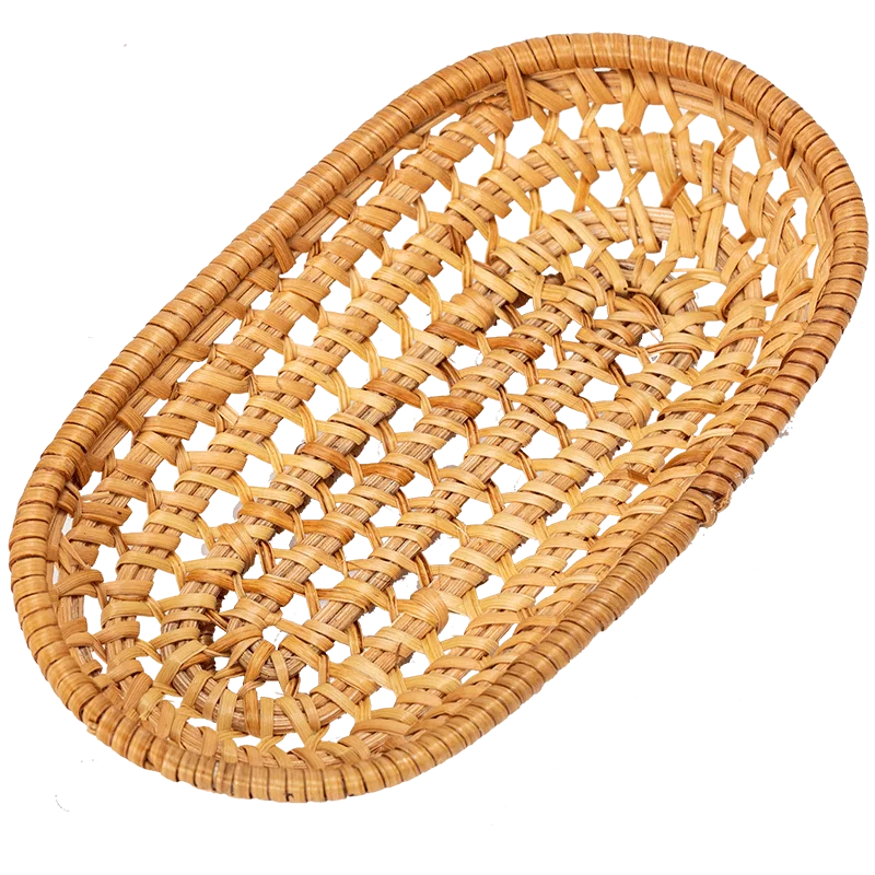 Плетеная полая корзина из ротанга, фруктовая тарелка, ротанговая корзина для хранения, круглая тарелка для размещения орехов