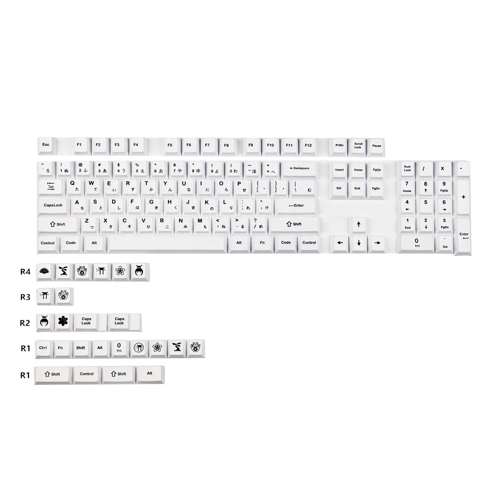 Черно-белые японские колпачки клавиш Cherry Profile PBT для компьютерной механической