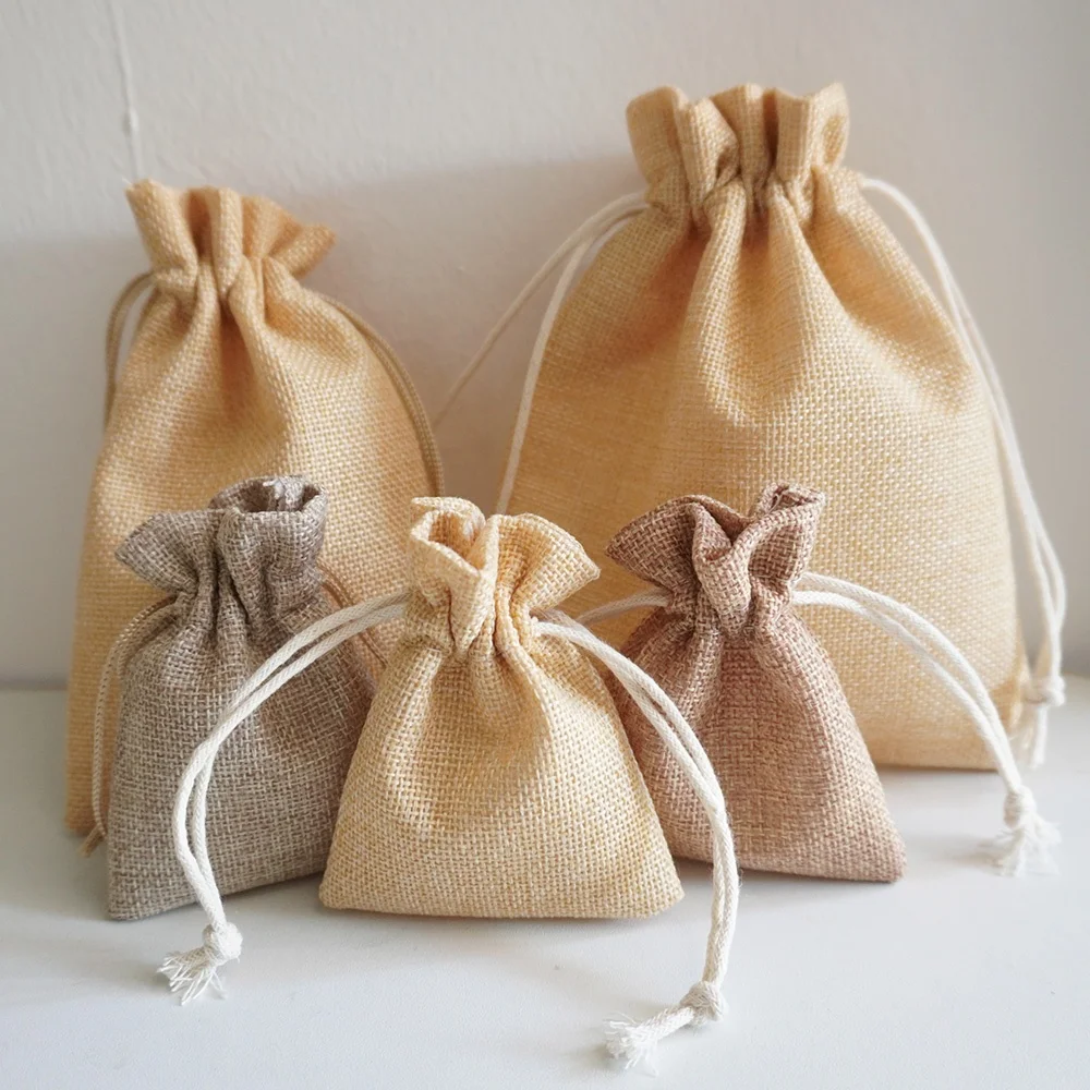 Eco Friendly Promotional Custom Wedding Party Burlap Drawstring Coffee Pouch Hessian Sack Small Linen Jute Gift Bag