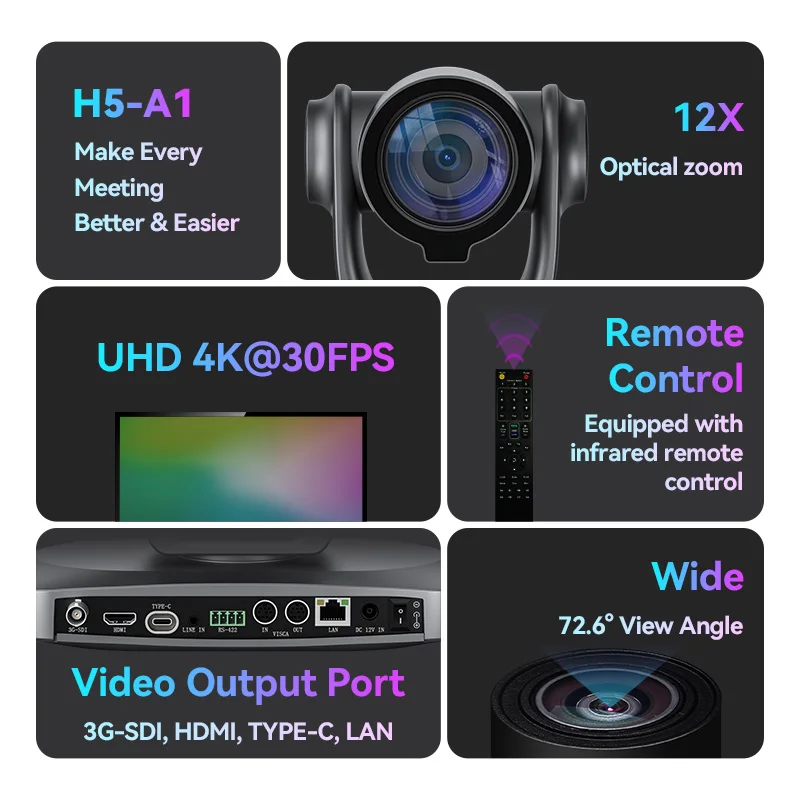 Oem 4k Auto Track Video Conference Camera 12x Optical Zoom Livestream Camera For Church And Studio Class