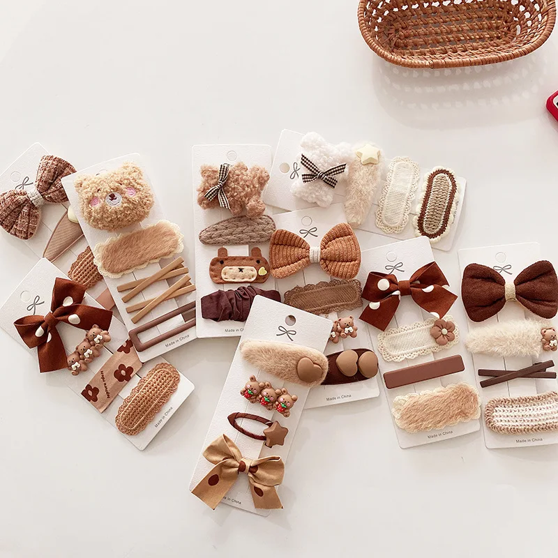Korean hair pins girls 4pcs/set sweet cute bow versatile cartoon hairpin sets for kids bowknot clip headdress