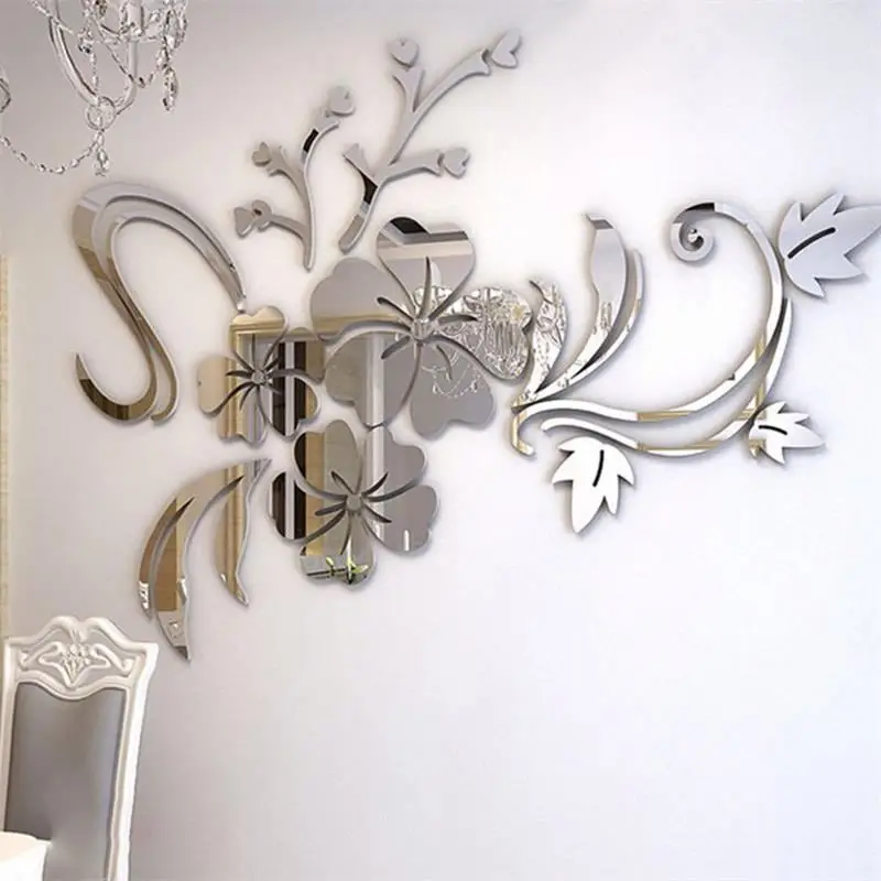 New Wall Stickers Acrylic 3d Mirror Flower Home Decor Stickers Diy Acrylic Floral
