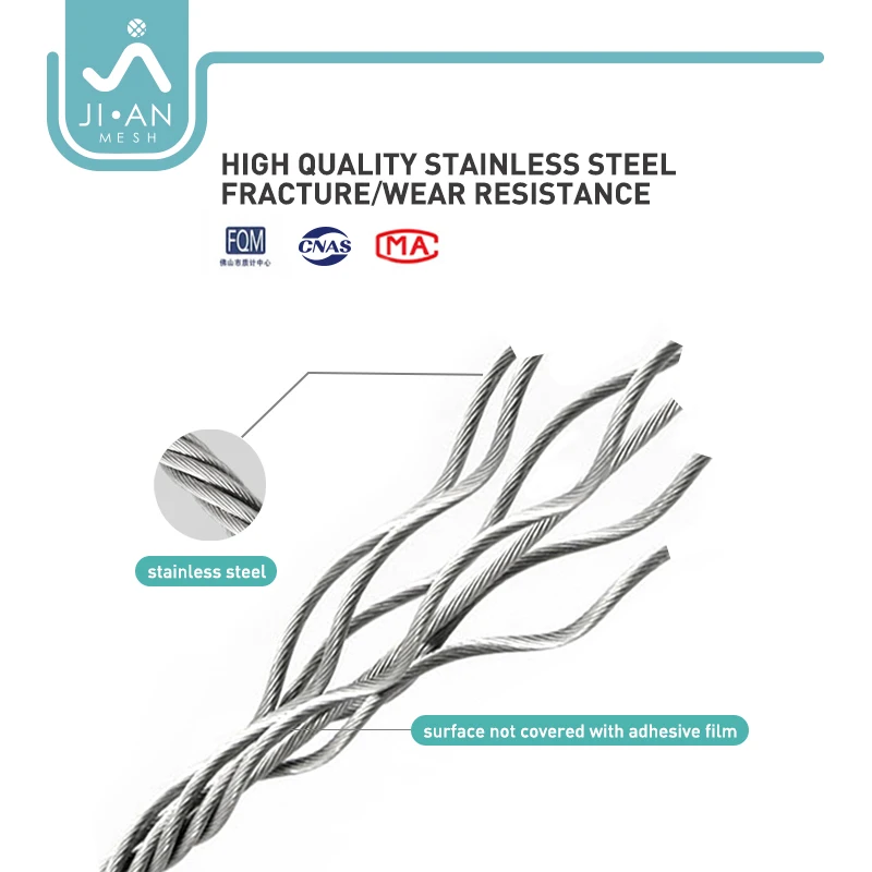 PVC coated nylon 304/316 stainless steel wire rope protective cable high strength low relaxation 2.5/3/4mm 12+1 for balcony