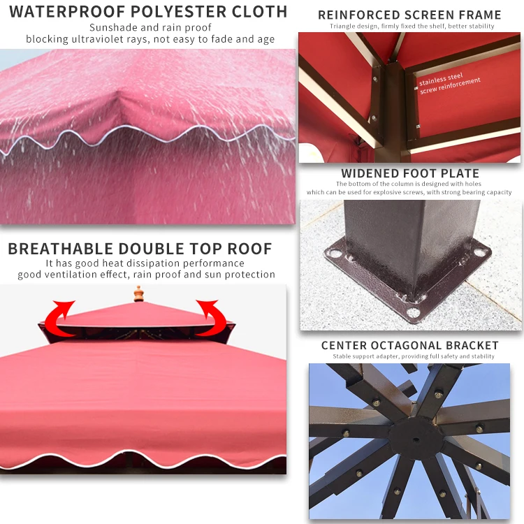 FEAMONT 10x10 Ft Outdoor Patio Garden Gazebo Tent Aluminum Iron Frame Coated Metal Polyester Sail PU Coated Canopy Pavilion