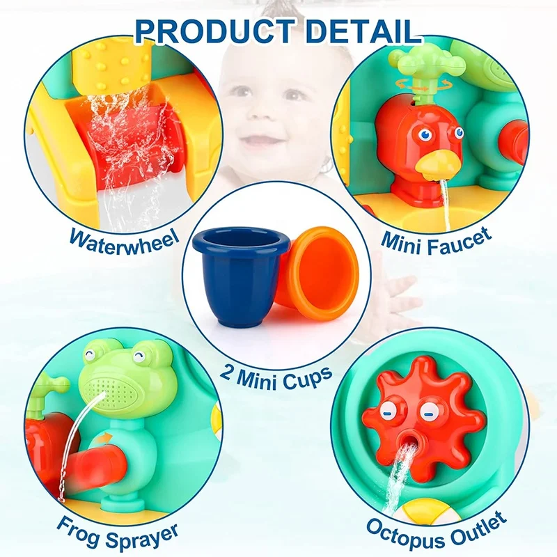 Toddlers Shower Water Sprinkler Waterfall Fill Spin Flow Bathtub Toys 4-in-1 Reused Shower Bath Toy