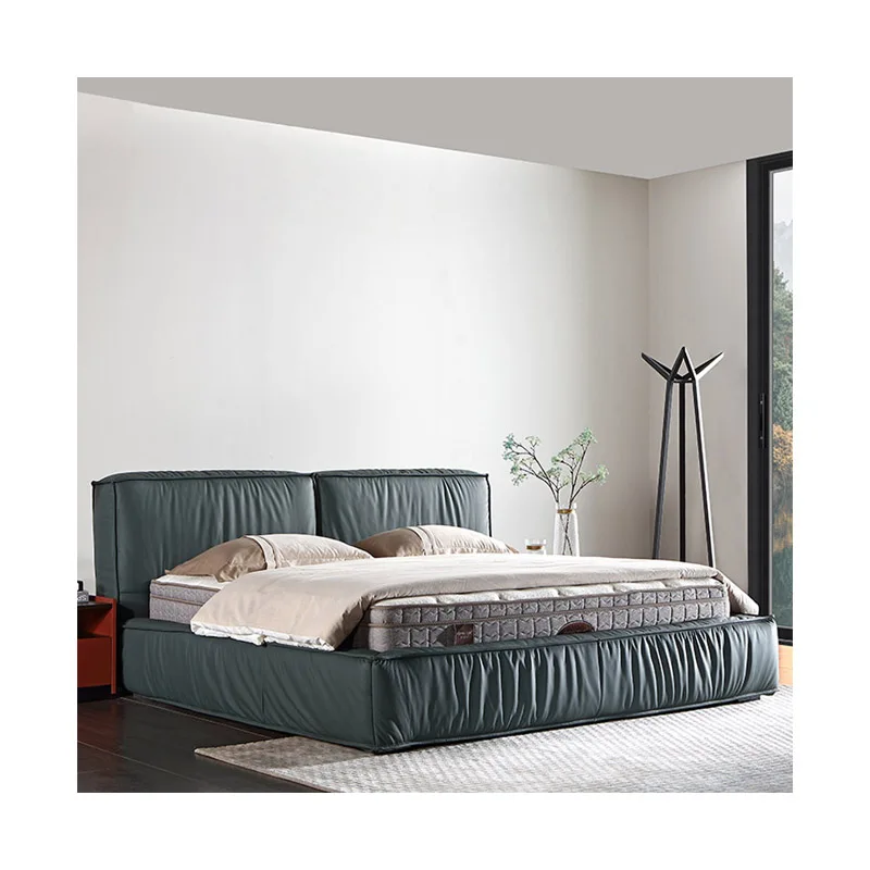Italy Style Brand New Bedroom Furniture Wooden Luxury Bed Room Leather King Size Upholstered Bed With Tall Headboard
