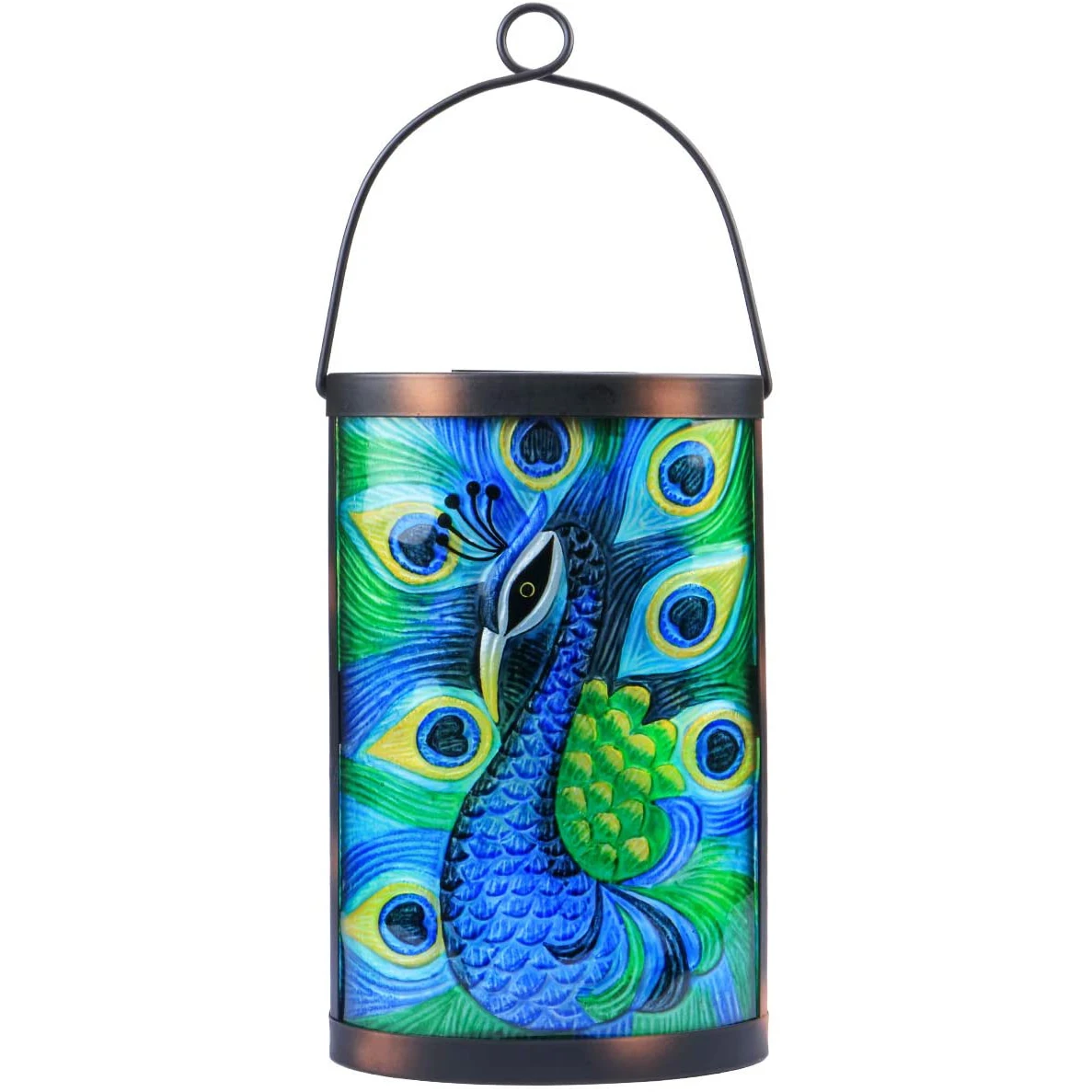 OEM под заказ, оптовая продажа, декоративный стеклянный фонарь в виде павлина чудо сада, солнечный свет