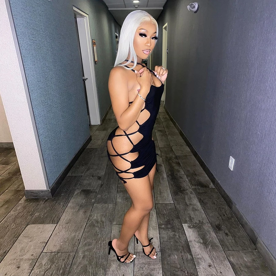 Sexy sheath dress sleeveless elastiffs  hollowed out binding for summer club 2022 new fashion bodycon dress