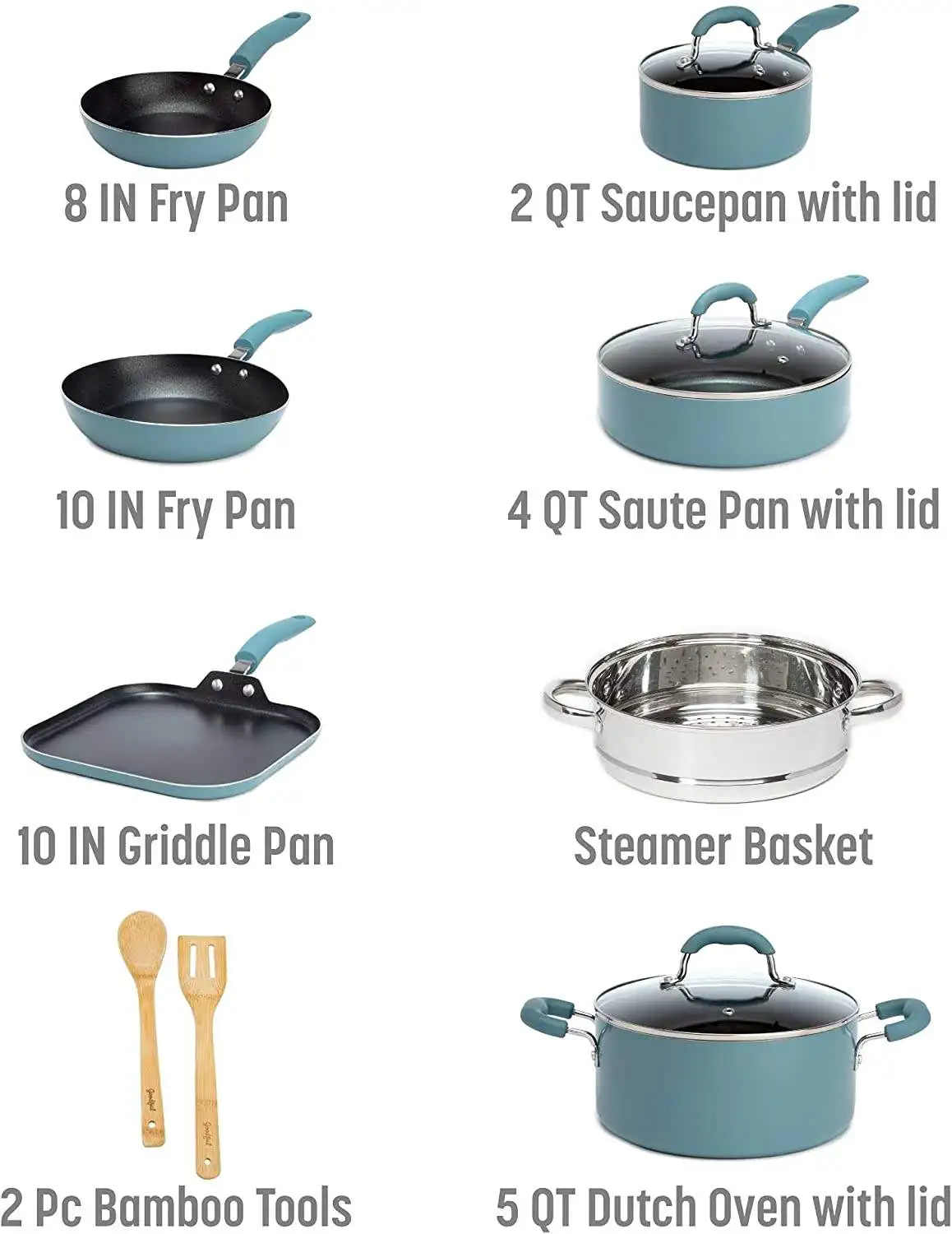 best selling High Quality Cookware Set with Premium Non-Stick Coating, Dishwasher Safe Pots and Pans, 12-Piece, Turquoise