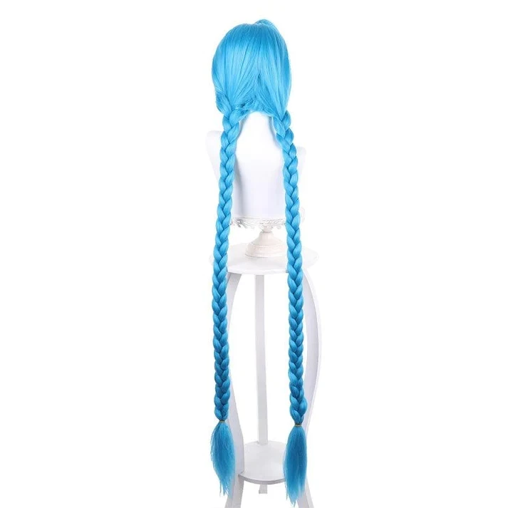 Game LOL Arcane Jinx Long Blue Bunches Cosplay Wigs Peluca Synthetic Cosplay Costume Wig