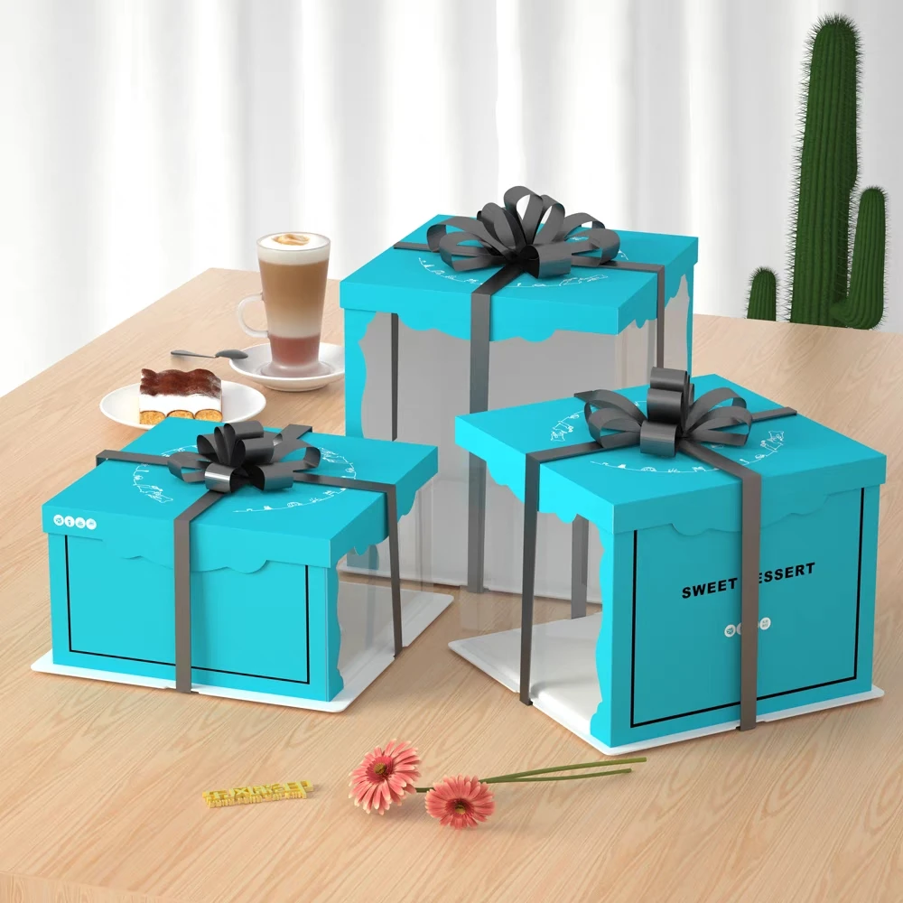 2022 new arrival half clear  PET PVC food grade  birthday cake box wedding gift cake box direct factory