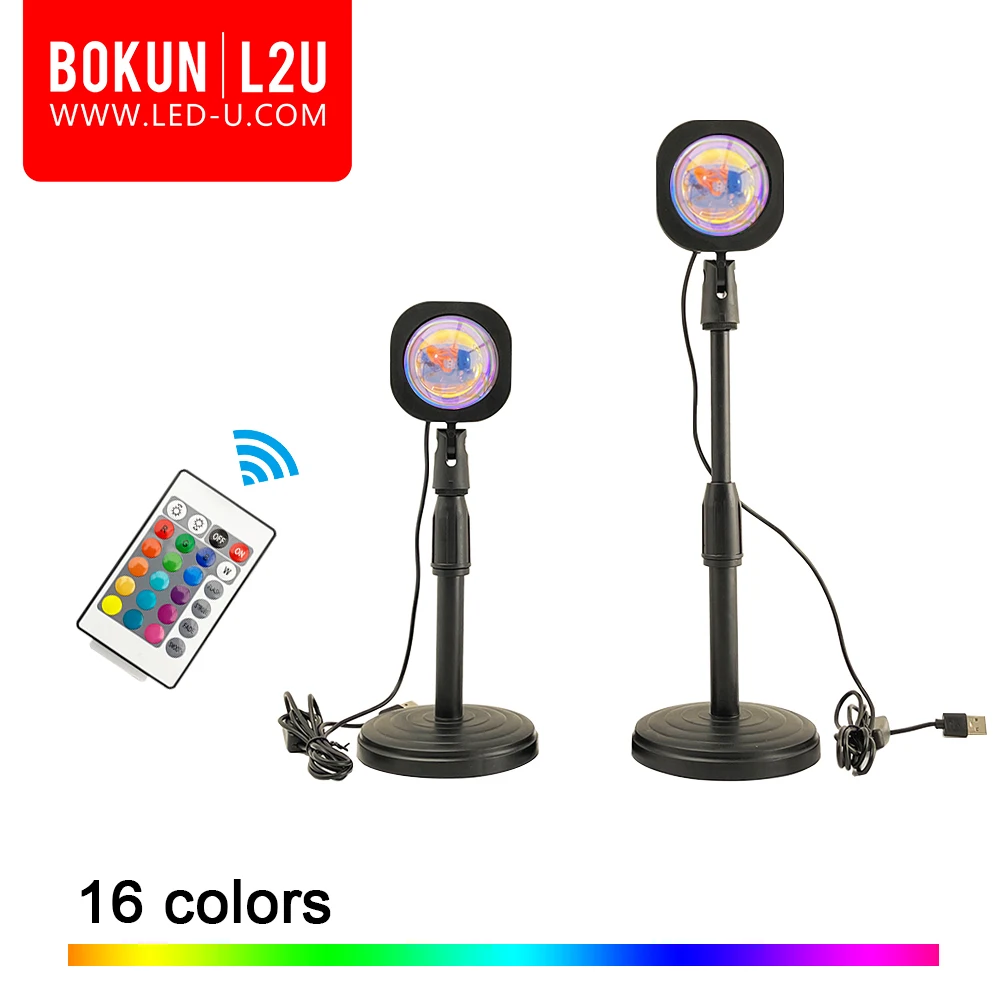 BOKUN пульт дистанционного управления лампа для захода солнца проектор RGB 16 видов цветов USB светодио дный светильник