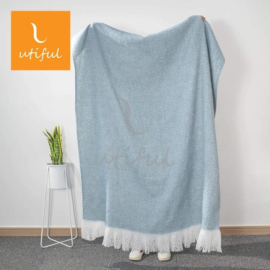 Ultra soft fluffy 2 tones warm polyester mohair throw blanket for sofa