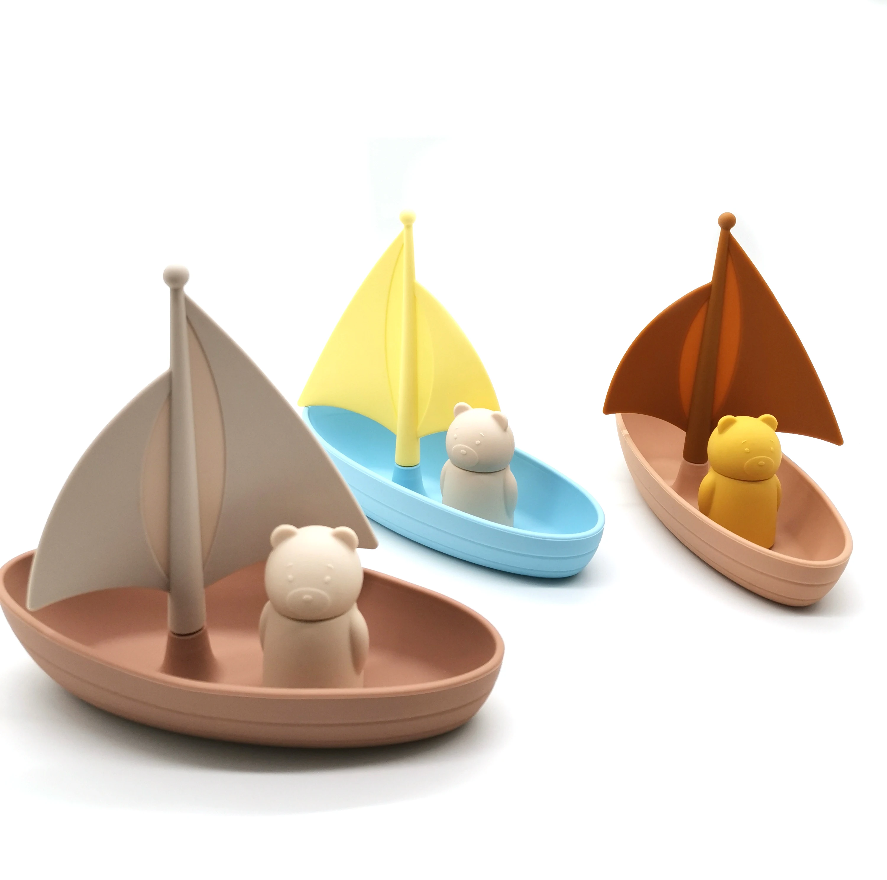 3 PCS Bear Boat Bathtub Bathroom Toy Silicone Boats for Water Play Toy Boats for Toddlers 1-3