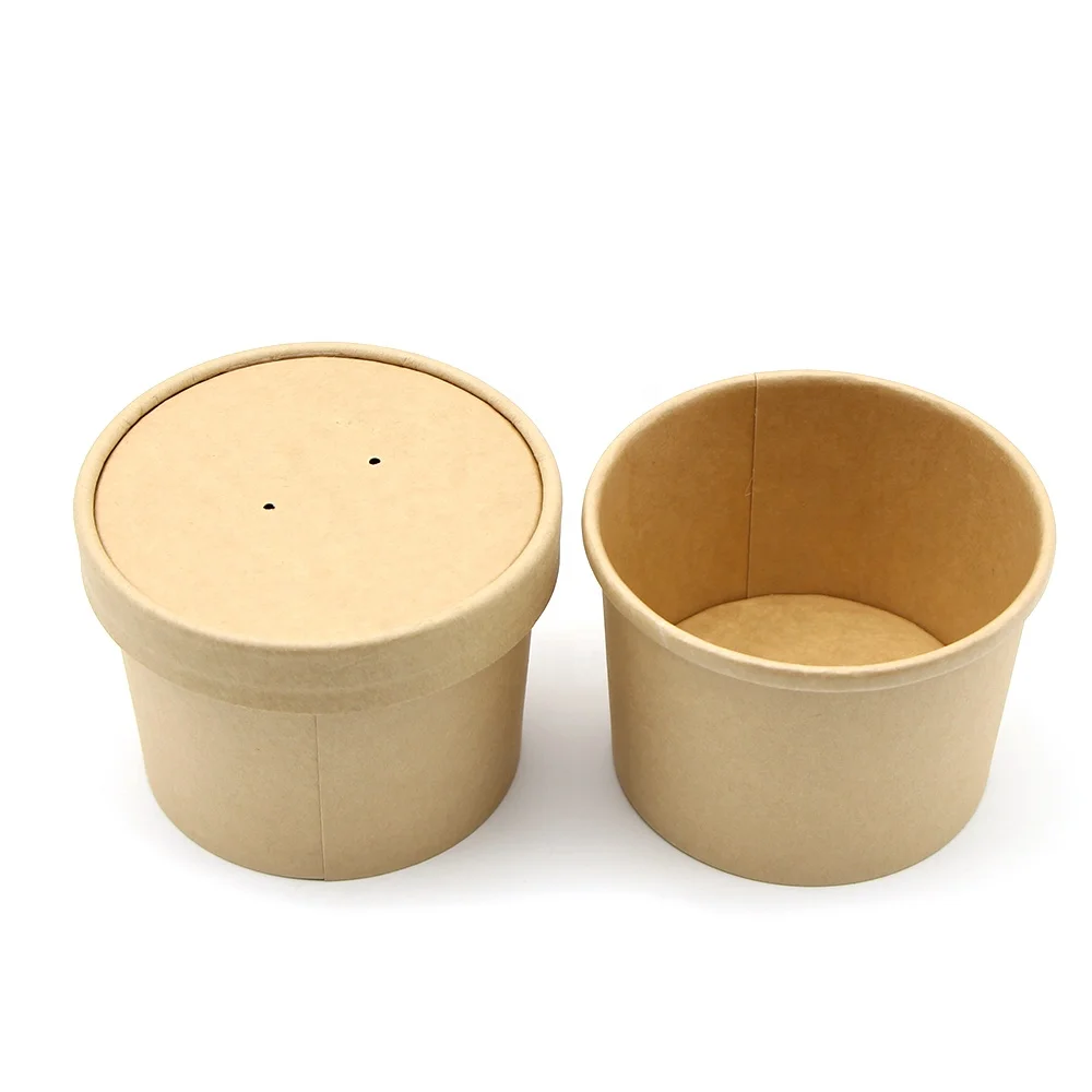 Disposable kraft paper soup bowl cup 8oz microwave container with lids