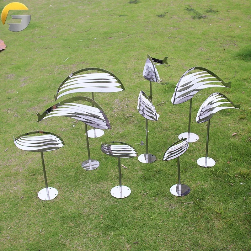 ZE03857 Custom Design Polished Stainless Steel Metal Garden Flowers Statues Sculpture For Sale stainless steel fish sculpture