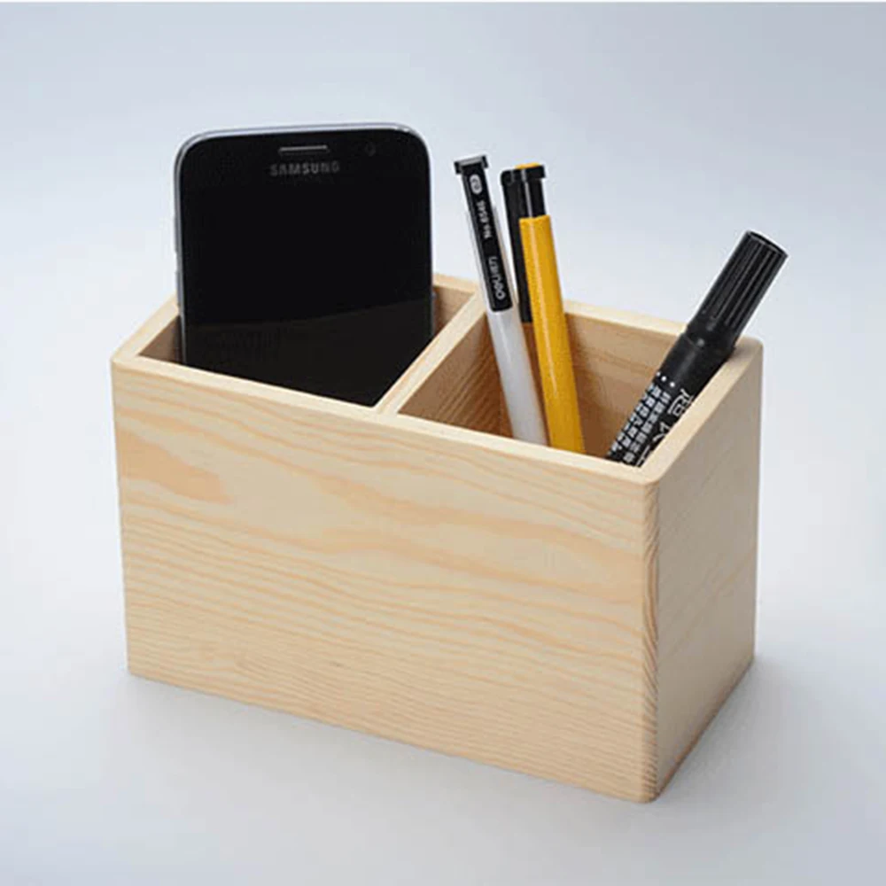 
Custom Logo Wooden Pen Holder Small Bamboo Pencil Holder Stand For Desk Accessories 
